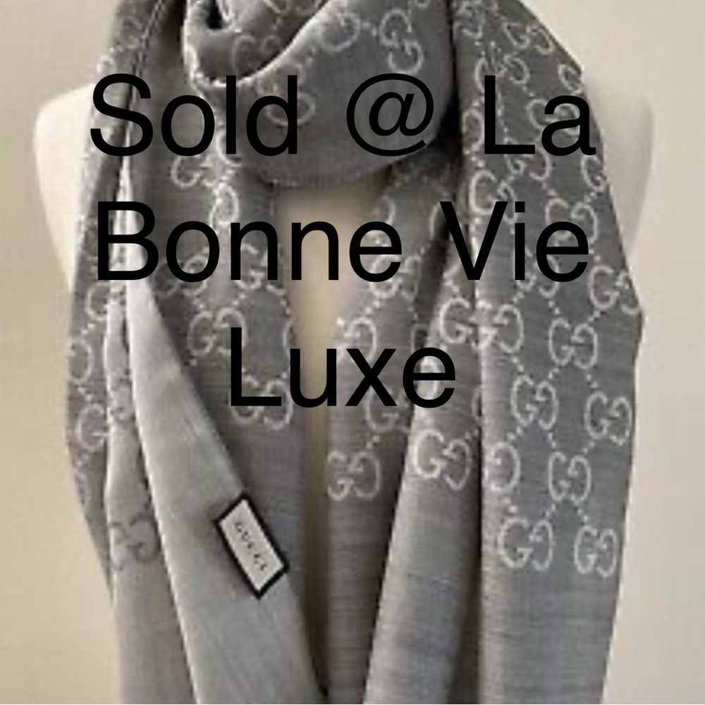 Gucci Gray Monogram Silk & Wool Scarf